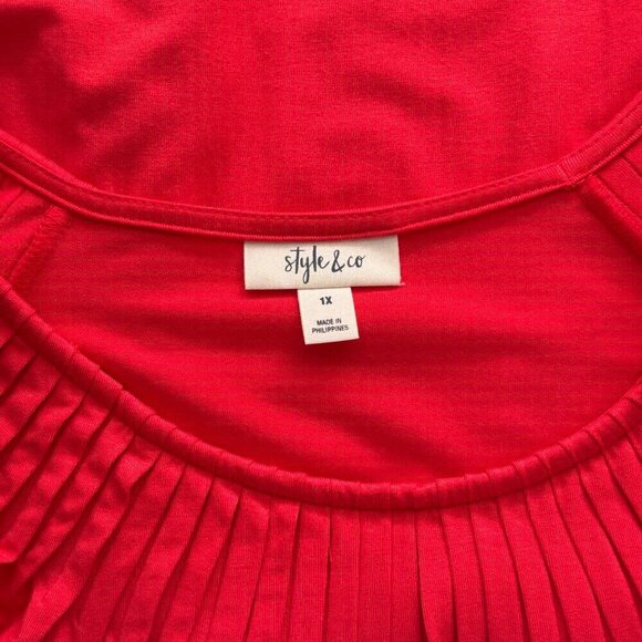 Style & Co. Plus Size 1X Vibrant Orange Pleat-Neck Casual Top NWOT - Picture 6 of 6